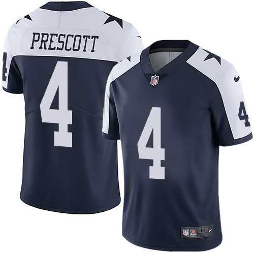 Youth Nike Dallas Cowboys #4 Dak Prescott Navy Blue Thanksgiving Stitched NFL Vapor Untouchable Limited Throwback Jersey