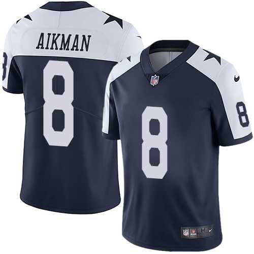 Youth Nike Dallas Cowboys #8 Troy Aikman Navy Blue Thanksgiving Stitched NFL Vapor Untouchable Limited Throwback Jersey