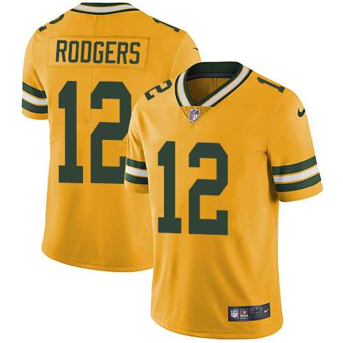 Youth Nike Green Bay Packers #12 Aaron Rodgers Yellow Stitched NFL Limited Rush Jersey