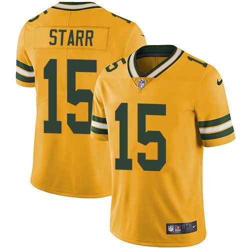 Youth Nike Green Bay Packers #15 Bart Starr Yellow Stitched NFL Limited Rush Jersey