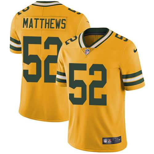 Youth Nike Green Bay Packers #52 Clay Matthews Yellow Stitched NFL Limited Rush Jersey