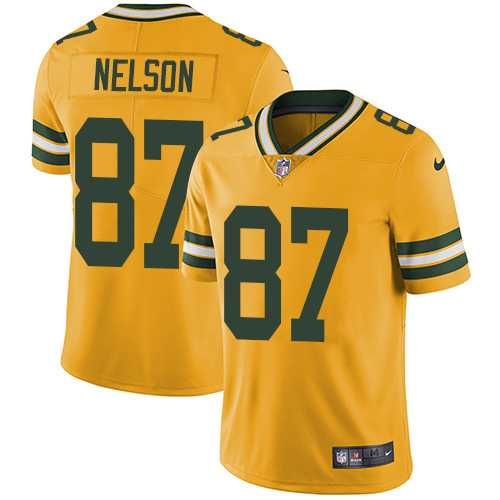 Youth Nike Green Bay Packers #87 Jordy Nelson Yellow Stitched NFL Limited Rush Jersey
