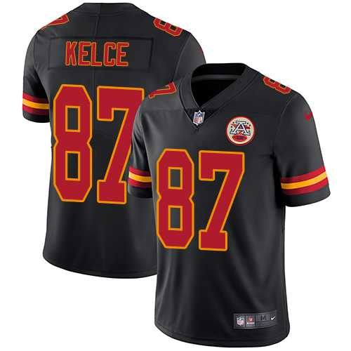 Youth Nike Kansas City Chiefs #87 Travis Kelce Black Stitched NFL Limited Rush Jersey