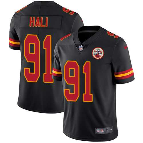 Youth Nike Kansas City Chiefs #91 Tamba Hali Black Stitched NFL Limited Rush Jersey