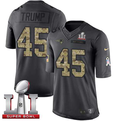Youth Nike New England Patriots #45 Donald Trump Black Super Bowl LI 51 Stitched NFL Limited 2016 Salute to Service Jersey