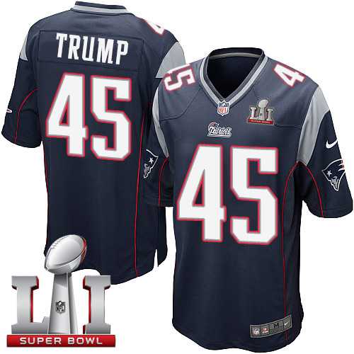 Youth Nike New England Patriots #45 Donald Trump Navy Blue Team Color Super Bowl LI 51 Stitched NFL New Elite Jersey