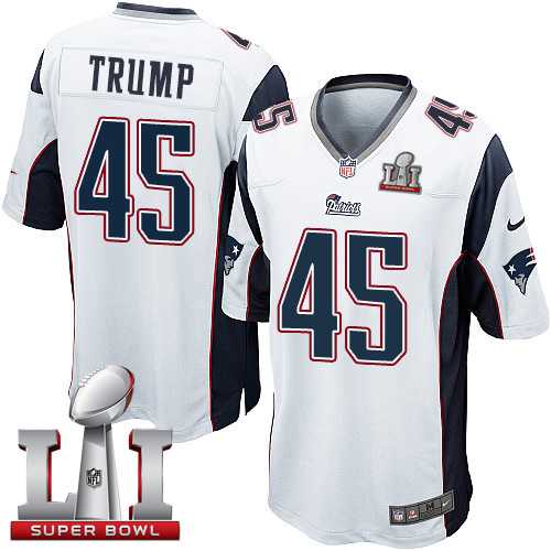 Youth Nike New England Patriots #45 Donald Trump White Super Bowl LI 51 Stitched NFL New Elite Jersey