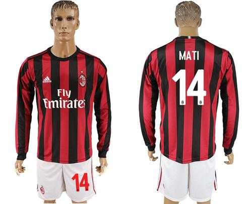 AC Milan #14 Mati Home Long Sleeves Soccer Club Jersey