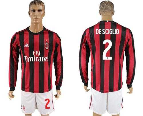 AC Milan #2 De Sciglio Home Long Sleeves Soccer Club Jersey