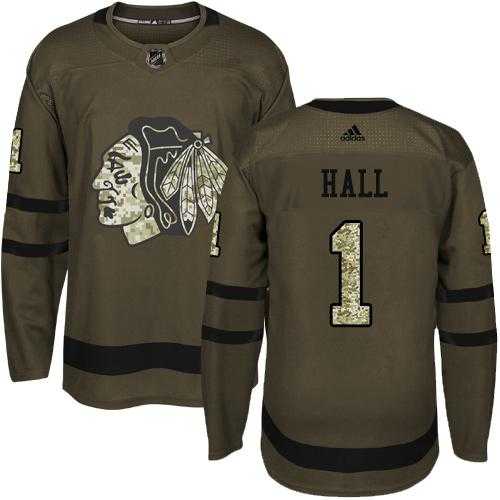 Adidas Chicago Blackhawks #1 Glenn Hall Green Salute to Service Stitched NHL