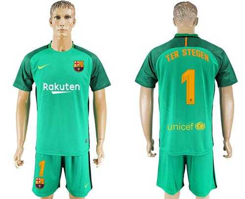 Barcelona #1 Ter Stegen Green Goalkeeper Soccer Club Jersey