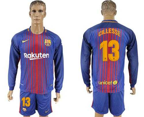 Barcelona #13 Cillesse Home Long Sleeves Soccer Club Jersey
