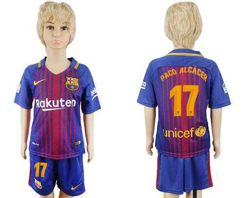 Barcelona #17 Paco Alcacer Home Kid Soccer Club Jersey