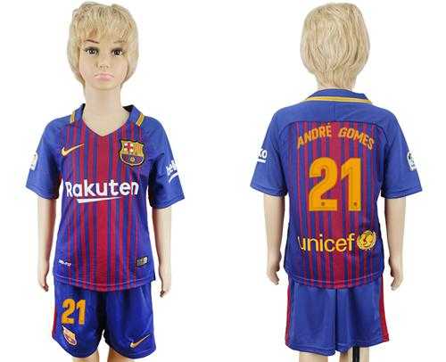 Barcelona #21 Andre Gomes Home Kid Soccer Club Jersey