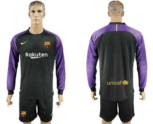 Barcelona Blank Black Goalkeeper Long Sleeves Soccer Club Jersey