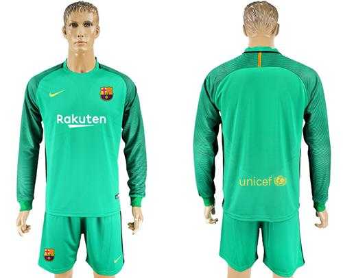 Barcelona Blank Green Goalkeeper Long Sleeves Soccer Club Jersey