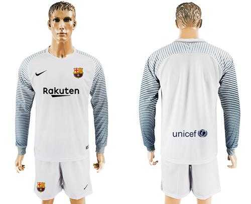 Barcelona Blank White Goalkeeper Long Sleeves Soccer Club Jersey