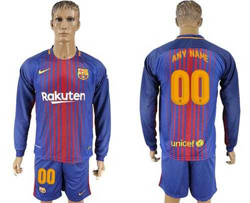 Barcelona Personalized Home Long Sleeves Soccer Club Jersey