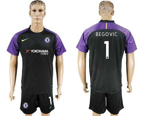 Chelsea #1 Begovic Black Goalkeeper Soccer Club Jersey