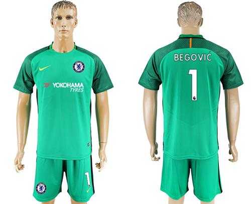 Chelsea #1 Begovic Green Goalkeeper Soccer Club Jersey