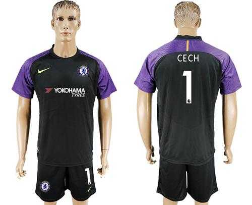 Chelsea #1 Cech Black Goalkeeper Soccer Club Jersey