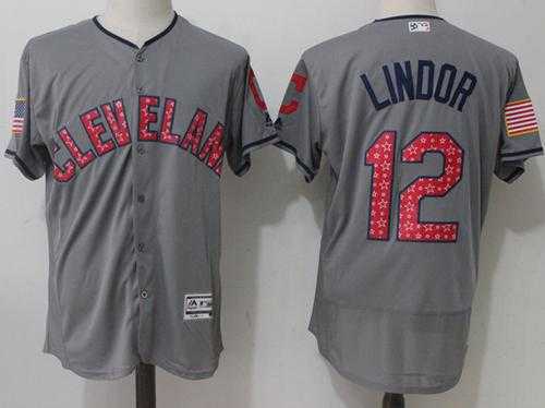 Cleveland Indians #12 Francisco Lindor Grey Fashion Stars & Stripes Flexbase Authentic Stitched MLB Jersey