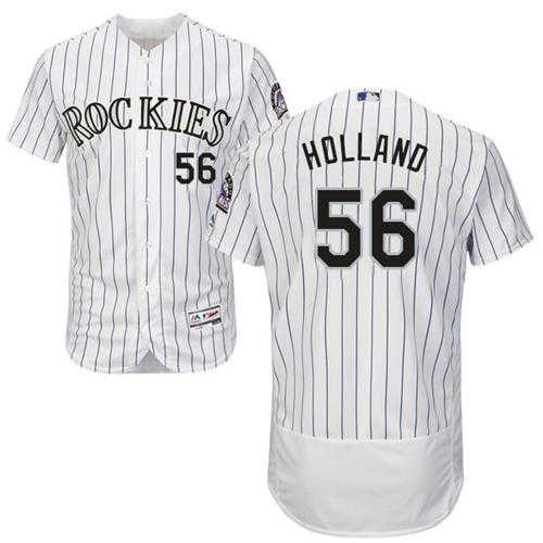 Colorado Rockies #56 Greg Holland White Strip Flexbase Authentic Collection Stitched MLB Jersey