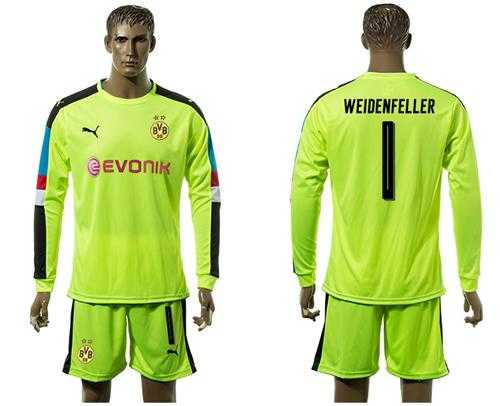 Dortmund #1 Weidenfeller Shiny Green Goalkeeper Long Sleeves Soccer Club Jersey