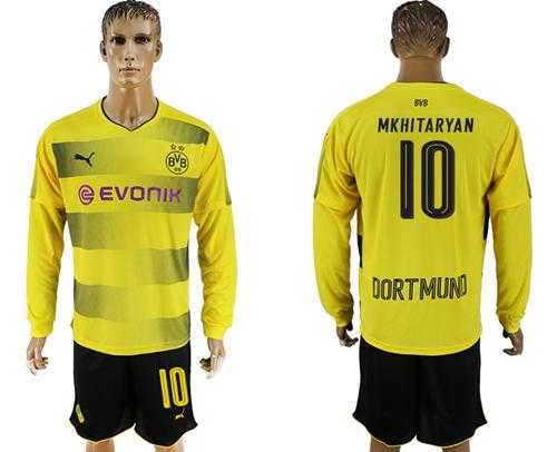Dortmund #10 Mkhitaryan Home Long Sleeves Soccer Club Jersey