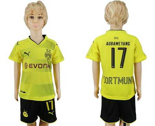 Dortmund #17 Aubameyang Home Kid Soccer Club Jersey