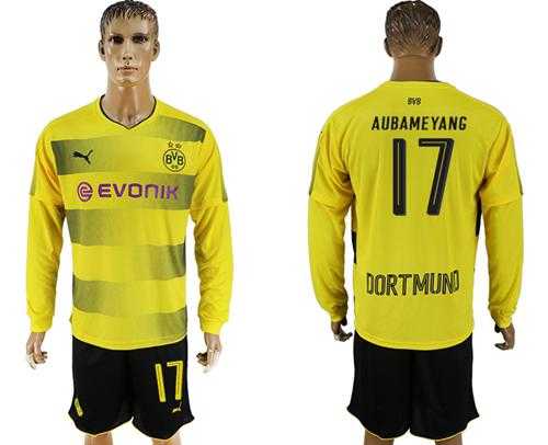Dortmund #17 Aubameyang Home Long Sleeves Soccer Club Jersey