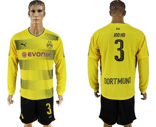 Dortmund #3 Joo Ho Home Long Sleeves Soccer Club Jersey