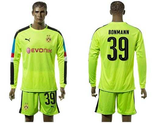 Dortmund #39 Bonmann Shiny Green Goalkeeper Long Sleeves Soccer Club Jersey