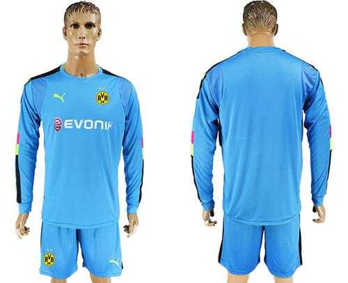 Dortmund Blank Blue Goalkeeper Long Sleeves Soccer Club Jersey