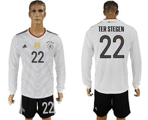 Germany #22 Ter Stegen White Home Long Sleeves Soccer Country Jersey