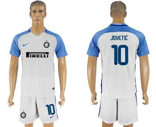 Inter Milan #10 Jovetic White Away Soccer Club Jersey