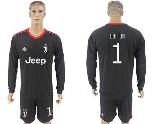Juventus #1 Buffon Black Goalkeeper Long Sleeves Soccer Club Jersey