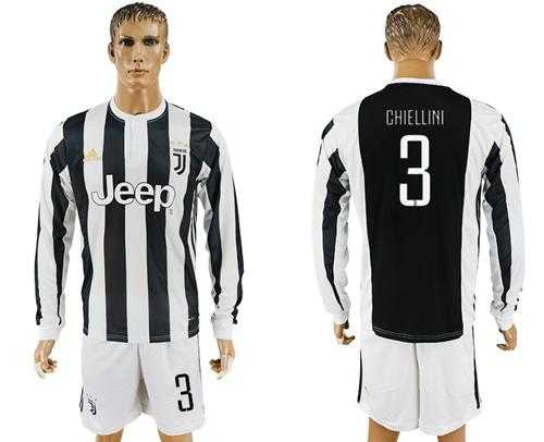 Juventus #3 Chiellini Home Long Sleeves Soccer Club Jersey