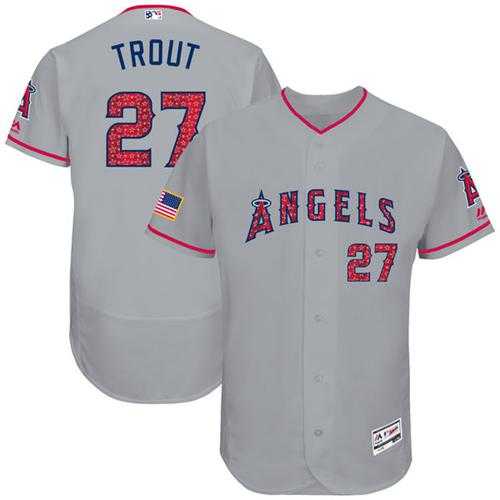 Los Angeles Angels Of Anaheim #27 Mike Trout Grey Fashion Stars & Stripes Flexbase Authentic Stitched MLB Jersey