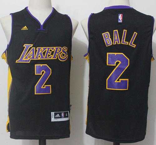 Los Angeles Lakers #2 Lonzo Ball Black(Purple NO.) Stitched NBA Jersey