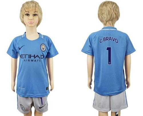 Manchester City #1 C.Bravo Home Kid Soccer Club Jersey