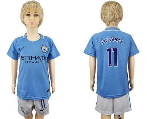 Manchester City #11 Kolarov Home Kid Soccer Club Jersey