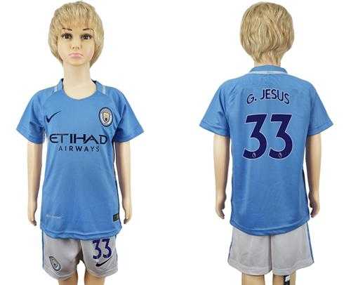 Manchester City #33 G.Jesus Home Kid Soccer Club Jersey