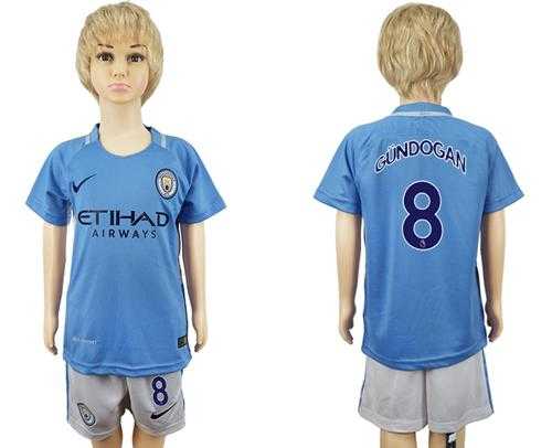 Manchester City #8 Gundogan Home Kid Soccer Club Jersey