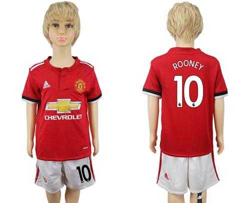 Manchester United #10 Rooney Home Kid Soccer Club Jersey