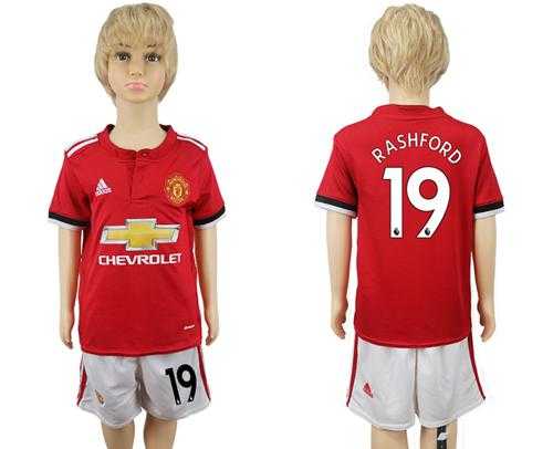 Manchester United #19 Rashford Home Kid Soccer Club Jersey