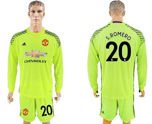 Manchester United #20 S.Romero Shiny Green Goalkeeper Long Sleeves Soccer Club Jersey