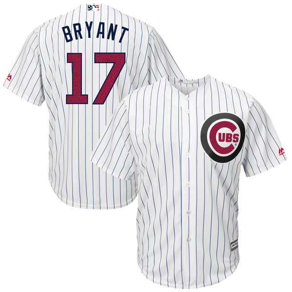 Men's Chicago Cubs #17 Kris Bryant Majestic White Fashion Stars & Stripes Cool Base Player Jersey