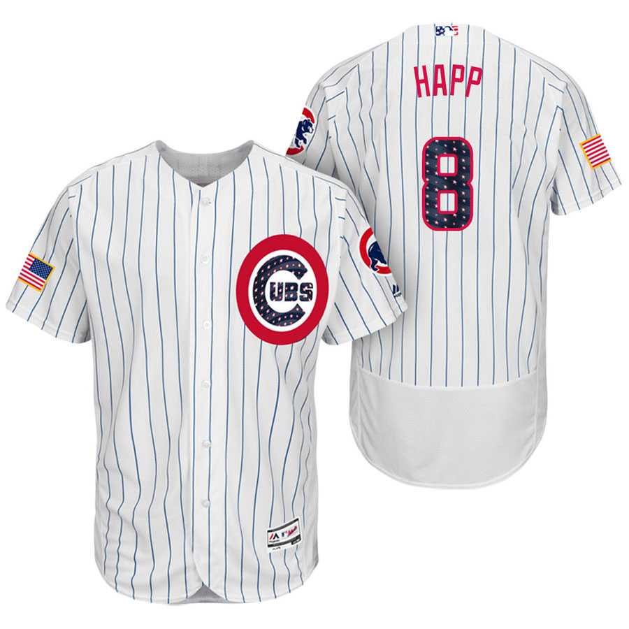 Men's Chicago Cubs #8 Ian Happ Majestic White 2017 Stars & Stripes Authentic Collection Flex Base Player Jersey