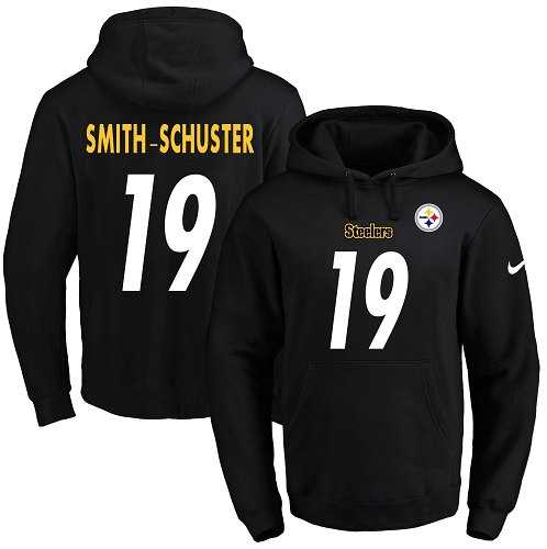 Men's Nike Pittsburgh Steelers #19 JuJu Smith-Schuster Black Name & Number Pullover NFL Hoodie